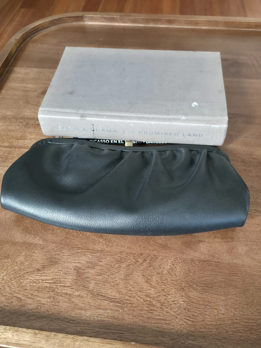 Vintage  Black Leather Clutch with Gold Accent